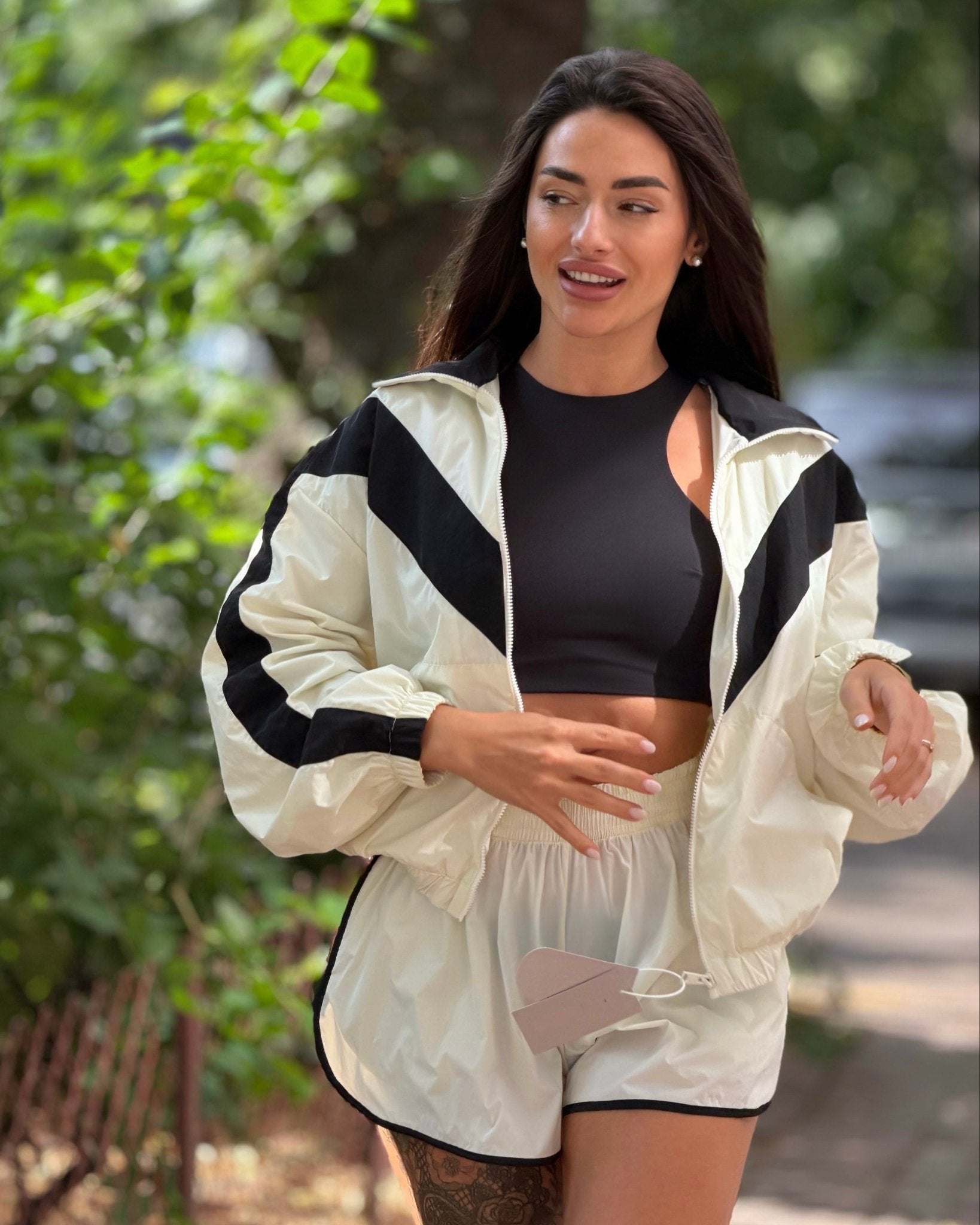 SOERA Ellen Chevron Windbreaker Shorts Set - Shorts Set - SOERA-142915-S-JACKET-89731 Jacket S