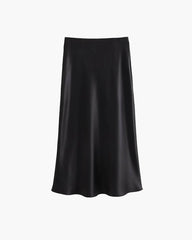 Anais High Waist Black Satin Midi Skirt