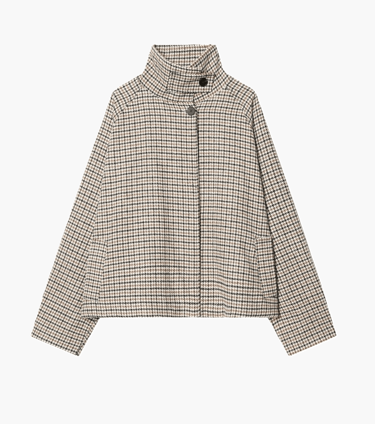 SOERA Amelia High-Collar Houndstooth Cropped Jacket - Top - SOERA-085187-ASP-L-68611 Beige L
