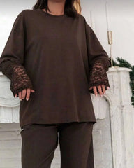 Adaora Lace Splice Long Sleeve Tee