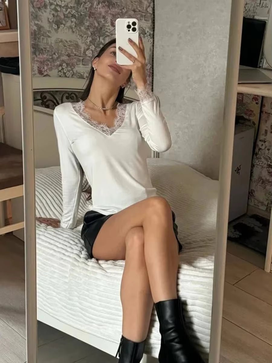 SOERA Miriam Lace V-Neck Casual Top - Top - SOERA-547907-WHI-M-06051 White M