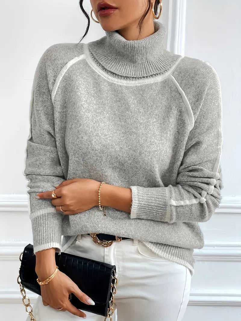 SOERA Juvy Contrasting Turtleneck Sweater - Tops - fp1763304746551150372 Gray M