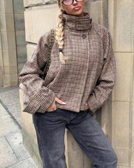 Melanie Houndstooth Stand Collar Jacket